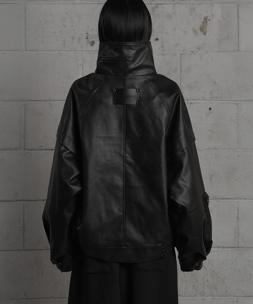 Panel Pocket Leather Bomber (Black)