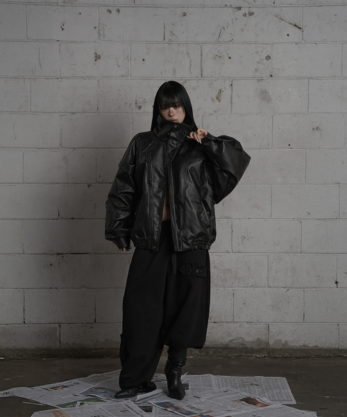 Panel Pocket Leather Bomber (Black)