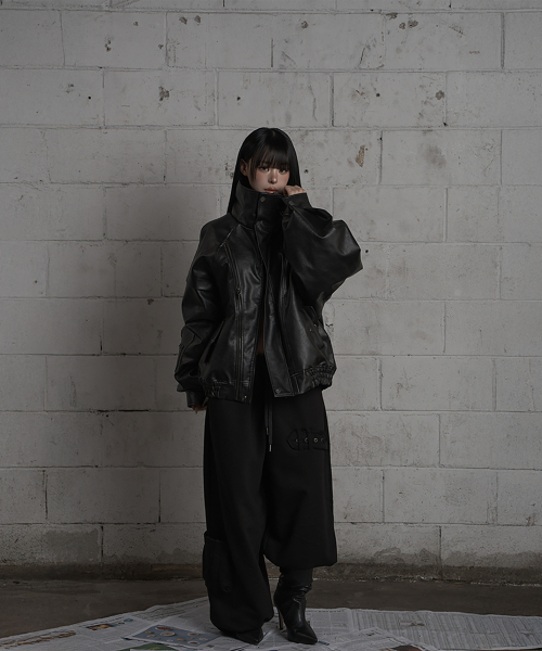 Panel Pocket Leather Bomber (Black)