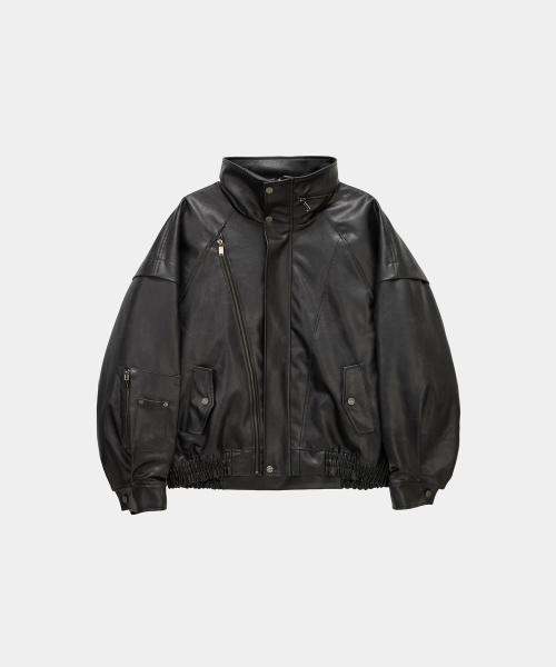 Panel Pocket Leather Bomber (Black)