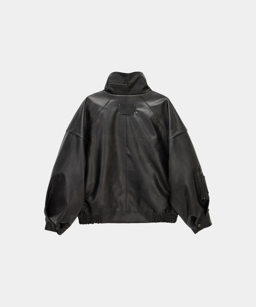 Panel Pocket Leather Bomber (Black)