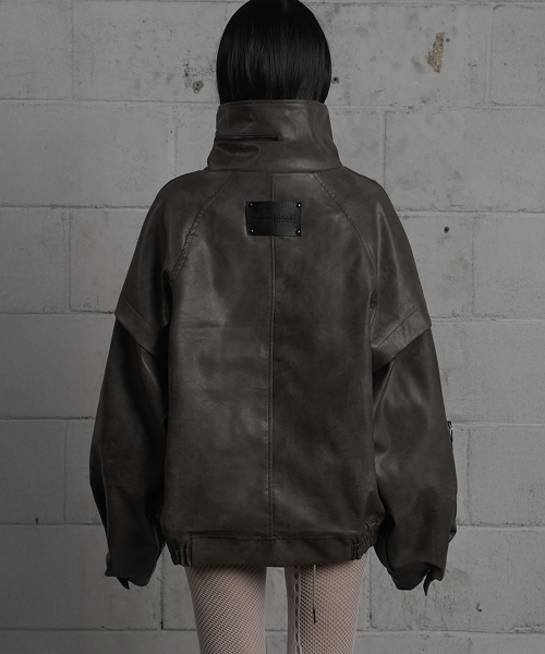 Panel Pocket Leather Bomber (Brown)