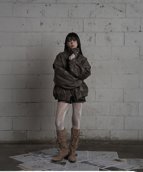Panel Pocket Leather Bomber (Brown)