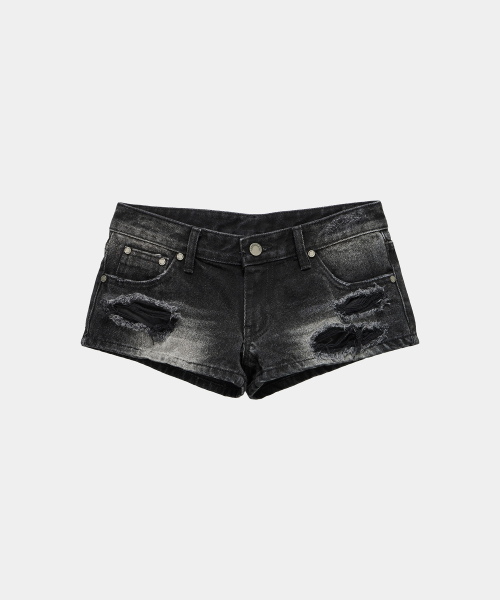 Washed Low Rise Denim Shorts (Black)