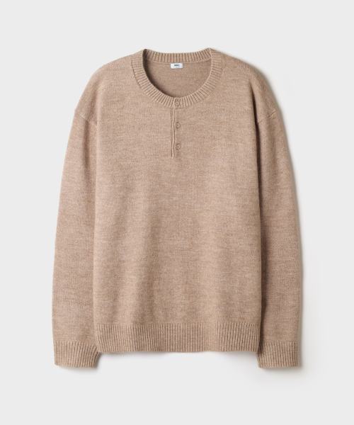 [SOFT YARN] Fuzzy Henley Neck Sweater_SPKWG4TC03