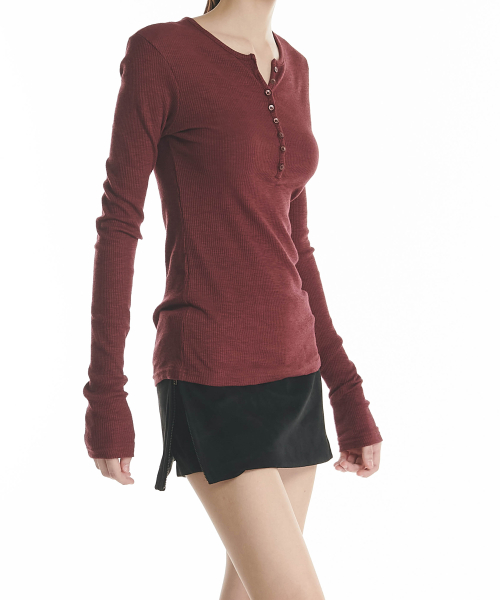 Button Henley Neck T-Shirt (4color)