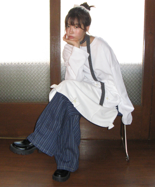 BUTTON RIBBON LONG SLEEVE WHITE
