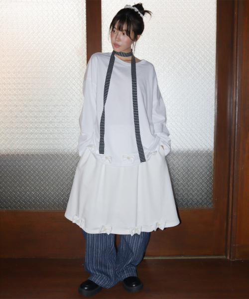 BUTTON RIBBON LONG SLEEVE WHITE