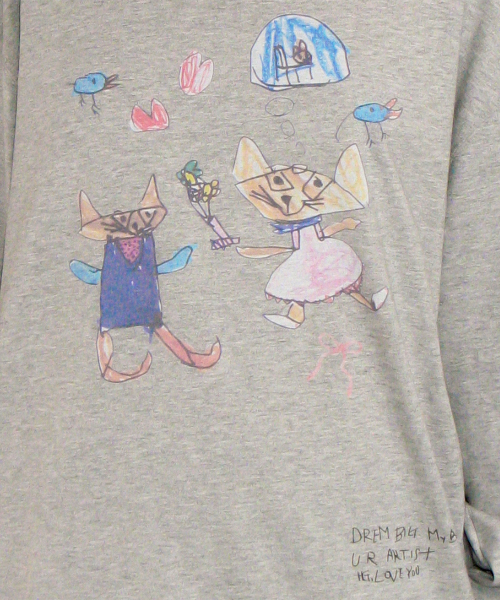 KIDS CAT DOODLE LONG SLEEVE GREY