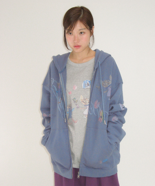 KIDS CAT DOODLE LONG SLEEVE GREY