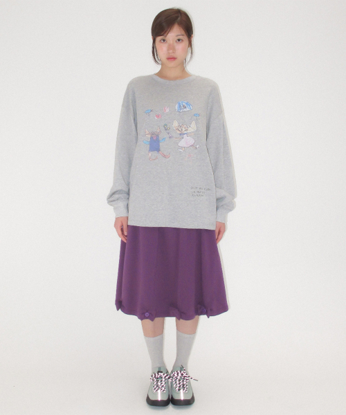 KIDS CAT DOODLE LONG SLEEVE GREY