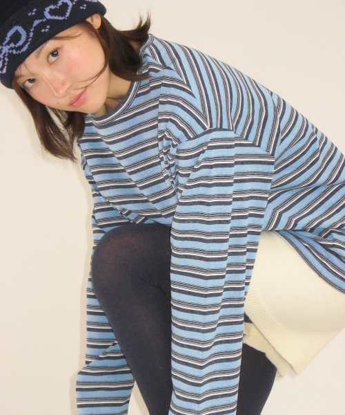 STRIPE LETTERING LONG SLEEVE NAVY