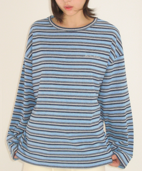 STRIPE LETTERING LONG SLEEVE NAVY