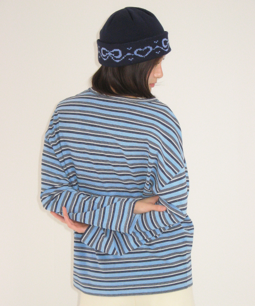 STRIPE LETTERING LONG SLEEVE NAVY