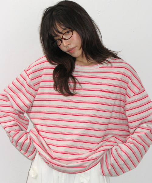 STRIPE LETTERING LONG SLEEVE PINK