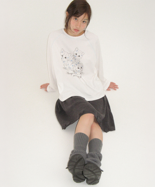 KITTY CATS RAGLAN LONG SLEEVE WHITE
