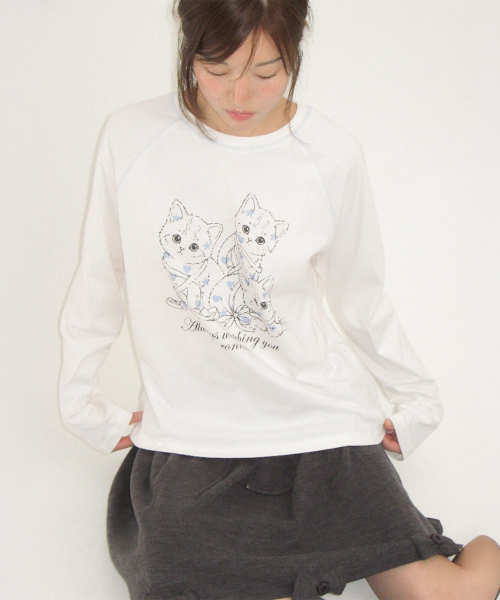 KITTY CATS RAGLAN LONG SLEEVE WHITE