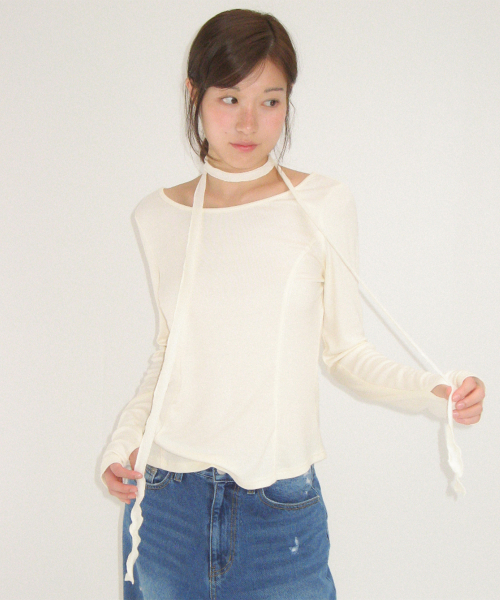 PETIT SCARF SET BOAT NECK LONG SLEEVE CREAM