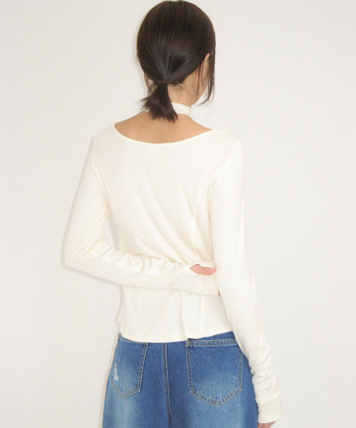 PETIT SCARF SET BOAT NECK LONG SLEEVE CREAM