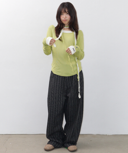 PETIT SCARF SET BOAT NECK LONG SLEEVE OLIVE