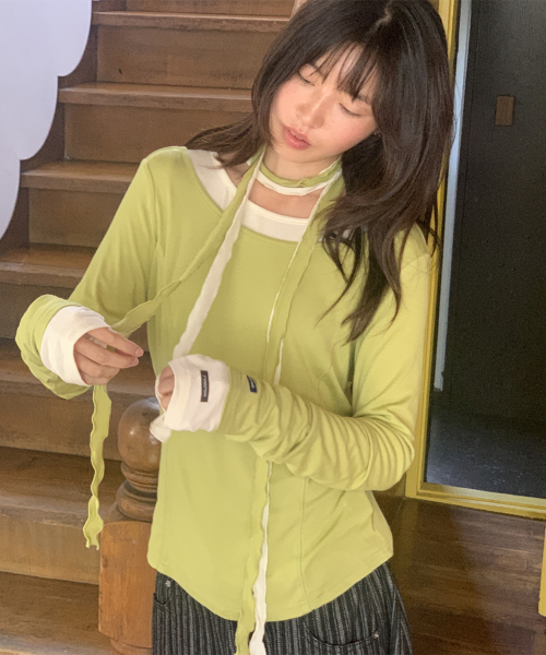 PETIT SCARF SET BOAT NECK LONG SLEEVE OLIVE