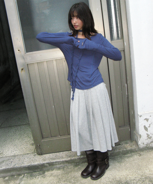 PETIT SCARF SET BOAT NECK LONG SLEEVE NAVY
