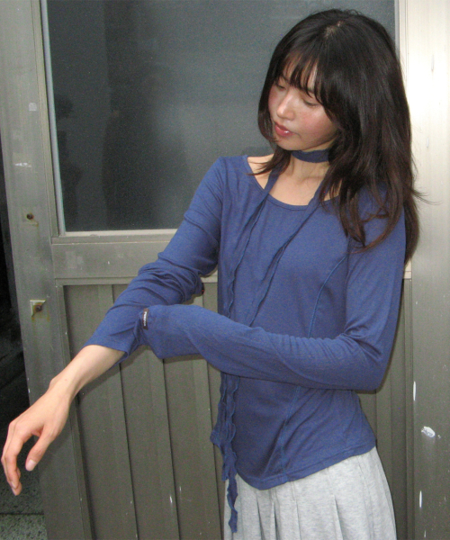 PETIT SCARF SET BOAT NECK LONG SLEEVE NAVY