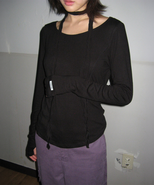 PETIT SCARF SET BOAT NECK LONG SLEEVE BLACK