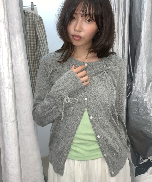 OPENWORK RIBBON CARDIGAN GREY