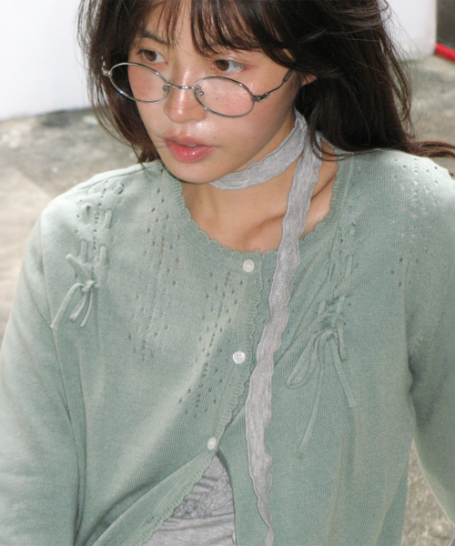 OPENWORK RIBBON CARDIGAN MINT