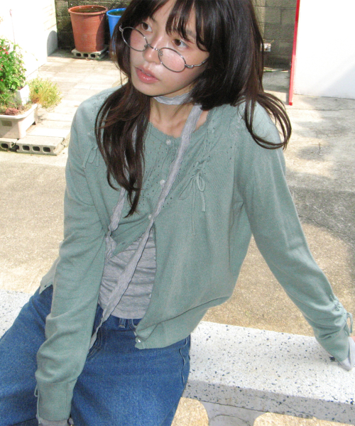 OPENWORK RIBBON CARDIGAN MINT