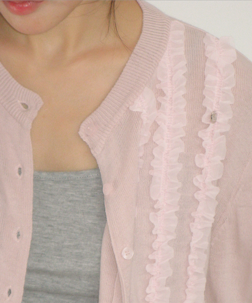 SHEER FRILL CARDIGAN PINK