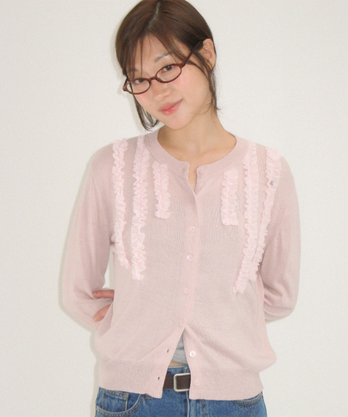 SHEER FRILL CARDIGAN PINK