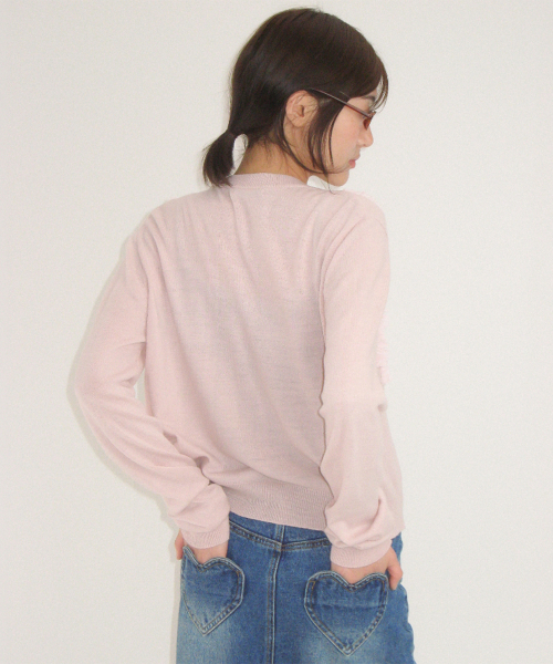 SHEER FRILL CARDIGAN PINK
