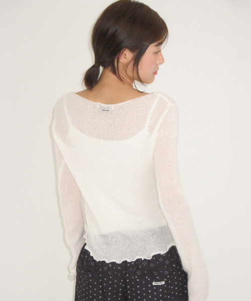 SHEER WAVY BOAT NECK KNIT IVORY