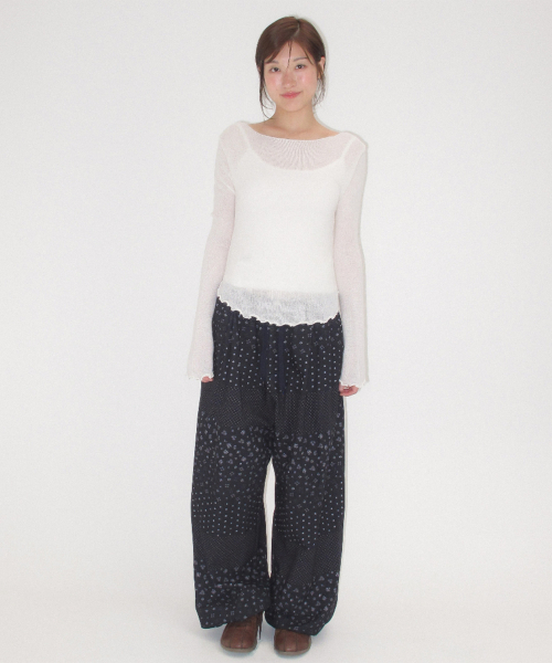 SHEER WAVY BOAT NECK KNIT IVORY