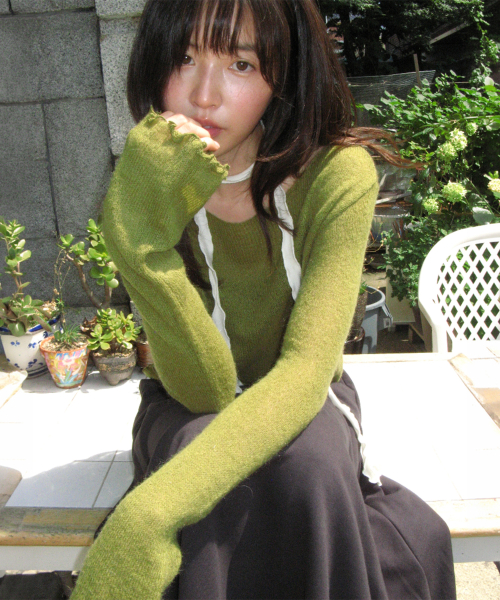SHEER WAVY BOAT NECK KNIT OLIVE
