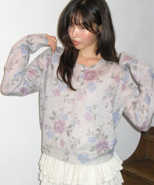 VINTAGE FLORAL CARDIGAN GREY