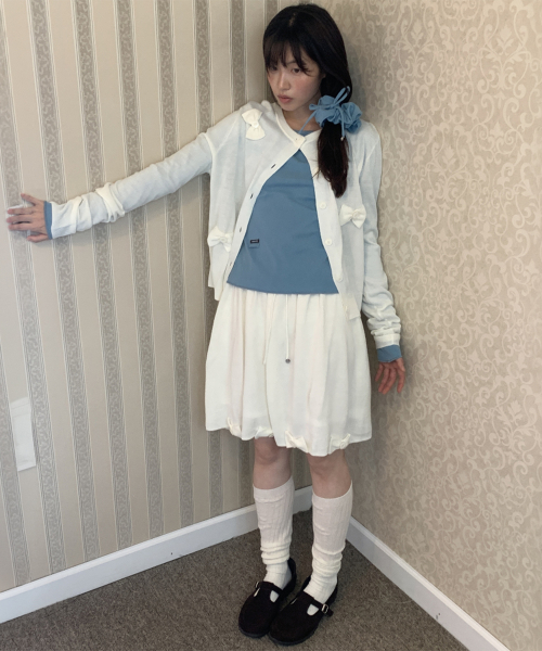 BUTTON RIBBON CARDIGAN IVORY