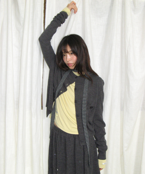 BUTTON RIBBON CARDIGAN CHARCOAL