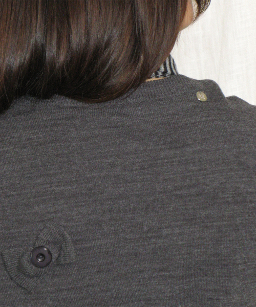 BUTTON RIBBON CARDIGAN CHARCOAL