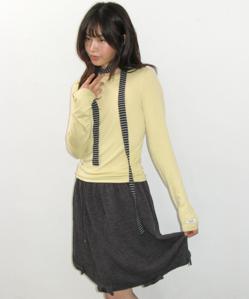 BUTTON RIBBON KNIT SKIRT CHARCOAL