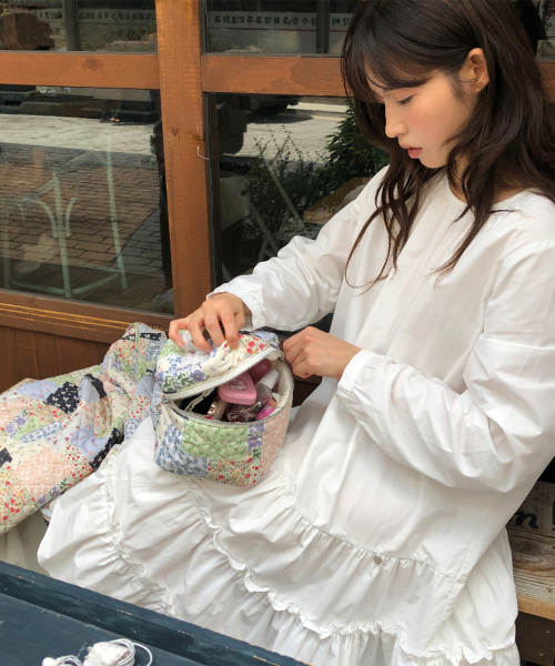 SHIRRING PUFF RUFFLE DRESS WHITE