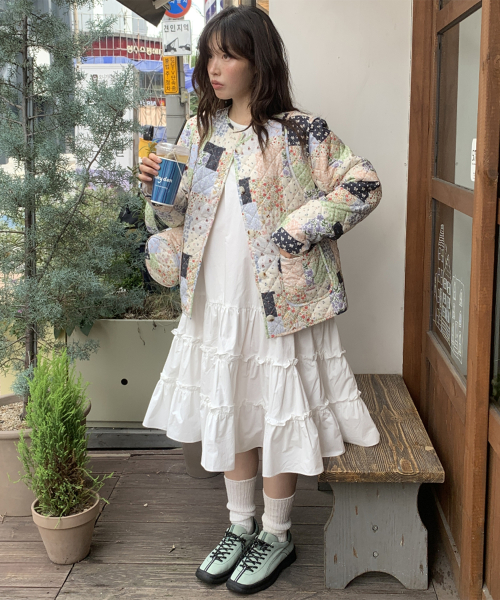 SHIRRING PUFF RUFFLE DRESS WHITE
