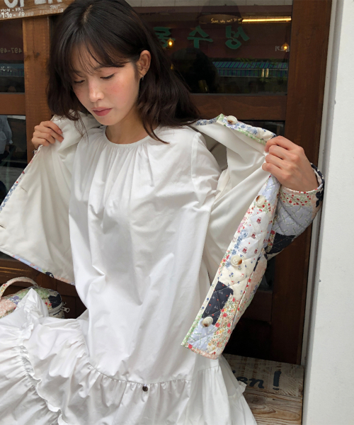 SHIRRING PUFF RUFFLE DRESS WHITE