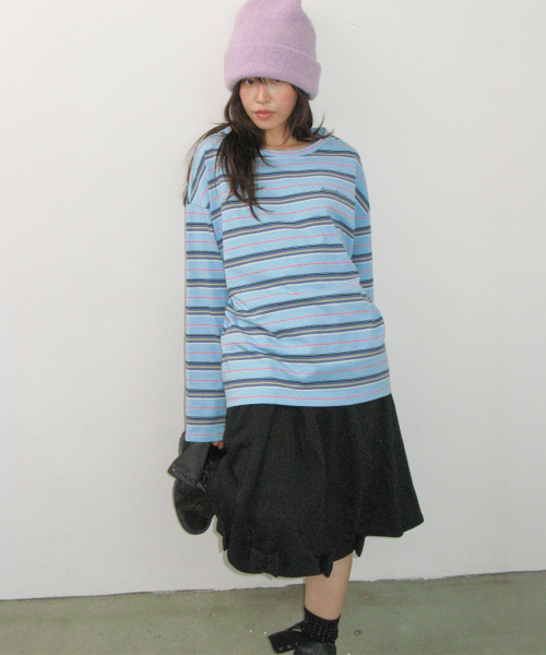 BUTTON RIBBON SWEAT MIDI SKIRT BLACK