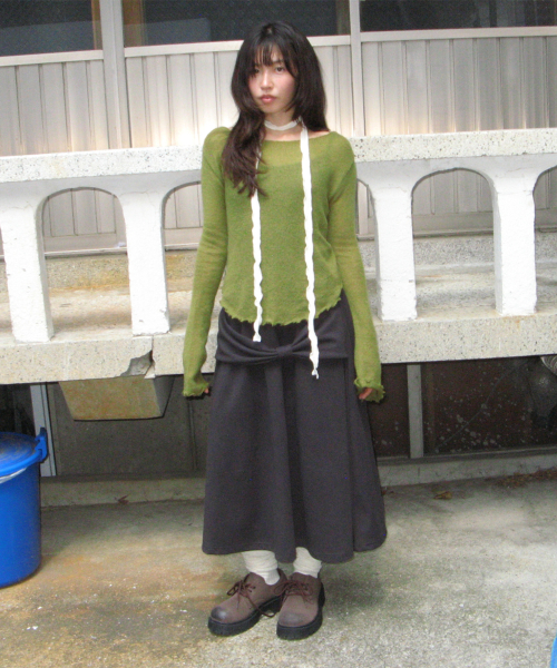 KNOT RIBBON SWEAT SKIRT CHARCOAL