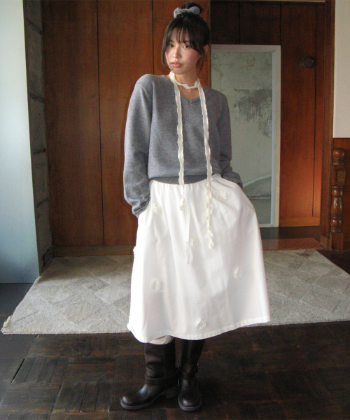 MINI FLOWER SKIRT IVORY