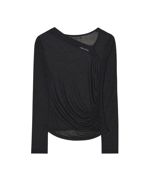 ASYMMETRY DRAPE SHIRRING TOP_BLACK