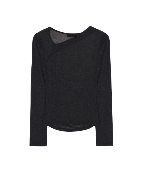 ASYMMETRY DRAPE SHIRRING TOP_BLACK